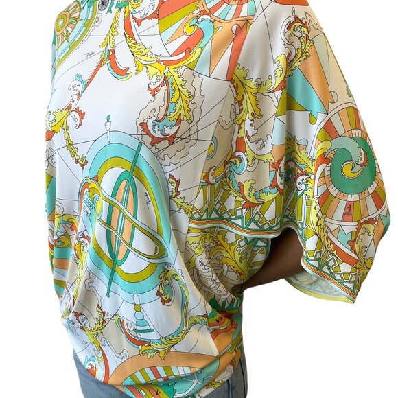 EMILIO PUCCI Logo Poncho Top #38 Button Multicolor Rayon Short Sleeve [105815] - Picture 2 of 10